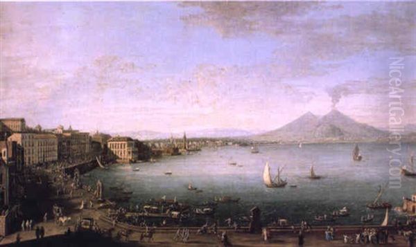 Vue De Naples Depuis Santa Lucia Oil Painting by Antonio Joli