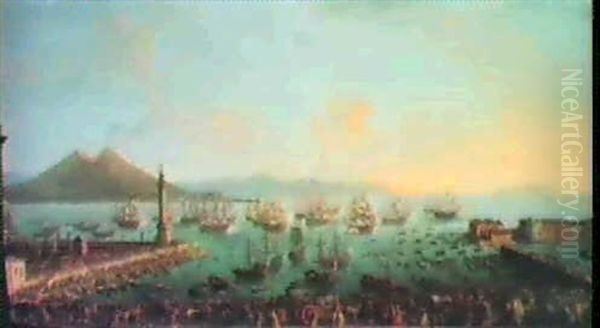 The Embarkment Of King Charleslll From Naples Oil Painting by Antonio Joli