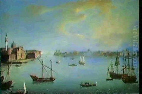 Venice: A View Of The Bacino Di San Marco And San Giorgio   Maggiore From The Riva Degli Schiavoni Oil Painting by Antonio Joli