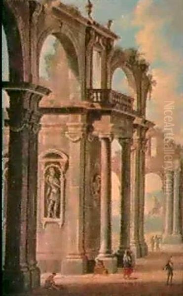 Due Paesaggi Con Architetture E Figure Oil Painting by Antonio Joli