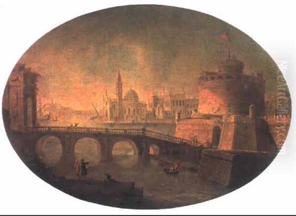 Phantastische Ansicht Von Rom Mit Dem Tiber Und Der         Engelsburg Oil Painting by Antonio Joli