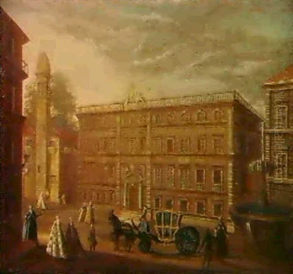 Town Squares With Elegant Figures Parading Oil Painting by Antonio Joli