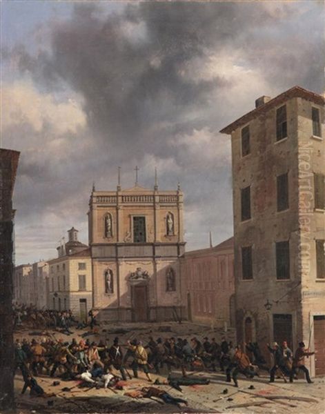 The Barricade At San Barnaba Oil Painting by Faustino Joli