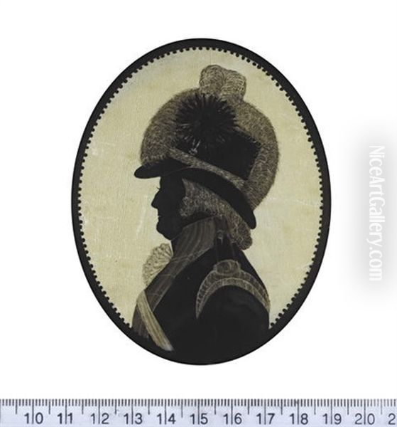 An Officer, Profile To The Left, Wearing Coat With Epaulette And Cross Belt, His Hat Covered With Fur And Dressed With A Plume And Cockade, Decorative... by William John Joliffe