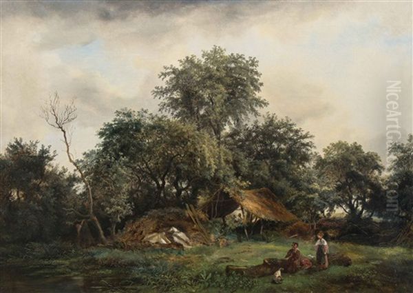 Landschaft Mit Bauern Und Heuhaufen Oil Painting by Andre Jolivard