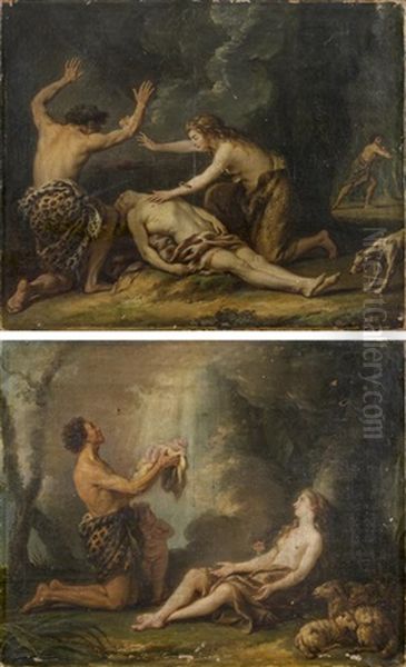 La Naissance D'abel (+ La Mort D'abel; Pair) Oil Painting by Nicolas-Rene Jollain the Younger