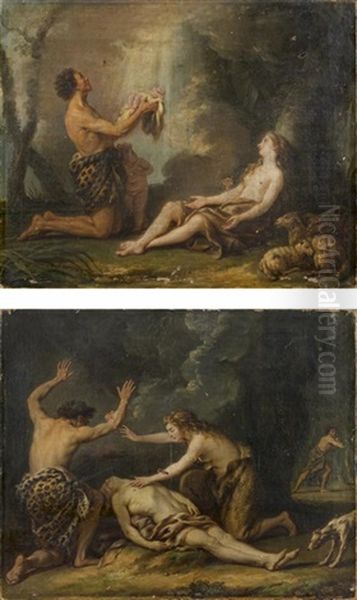 La Naissance D'abel (+ La Mort D'abel; Pair) Oil Painting by Nicolas-Rene Jollain the Younger