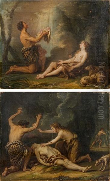 La Naissance D'abel (+ La Mort D'abel; Pair) Oil Painting by Nicolas-Rene Jollain the Younger