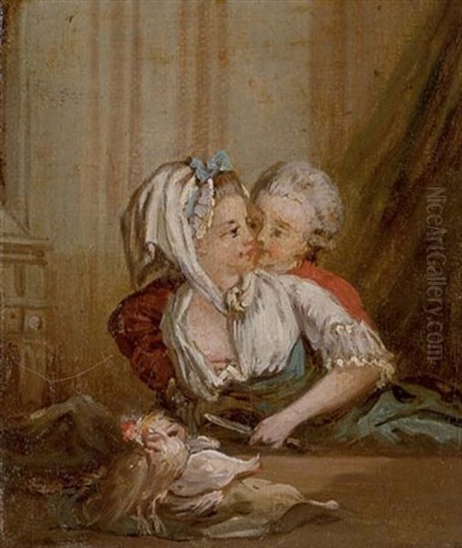 A Discreet Moment (+ An Indiscreet Moment; Pair) Oil Painting by Nicolas-Rene Jollain the Younger