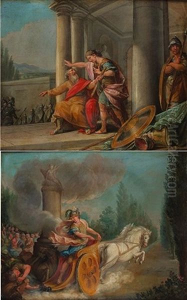 Scenes De La Guerre De Troie (pair) Oil Painting by Nicolas-Rene Jollain the Younger