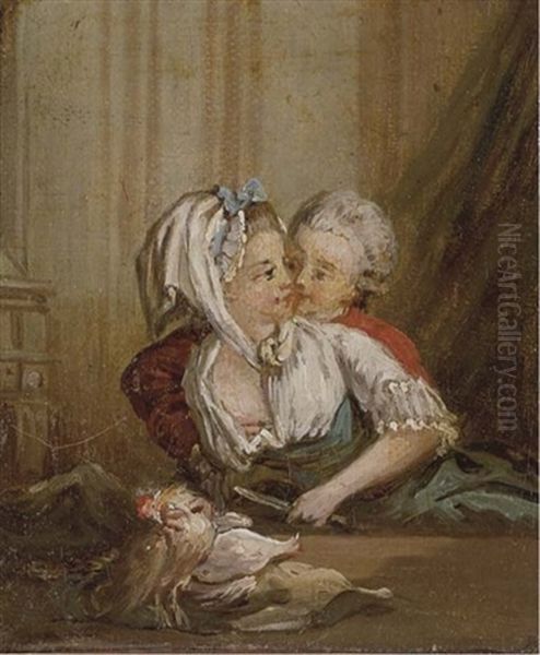 A Discreet Moment (+ An Indiscreet Moment; Pair) Oil Painting by Nicolas-Rene Jollain the Younger