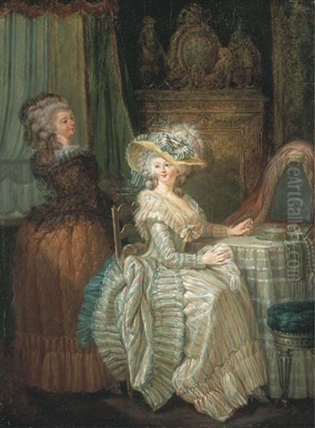 Dame Elegante A Sa Table De Toilette Avec Une Servante Oil Painting by Nicolas-Rene Jollain the Younger