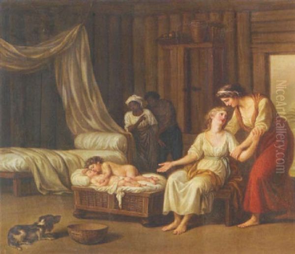 Paul Et Virginie Au Berceau Ou La Sympathie Oil Painting by Nicolas-Rene Jollain the Younger