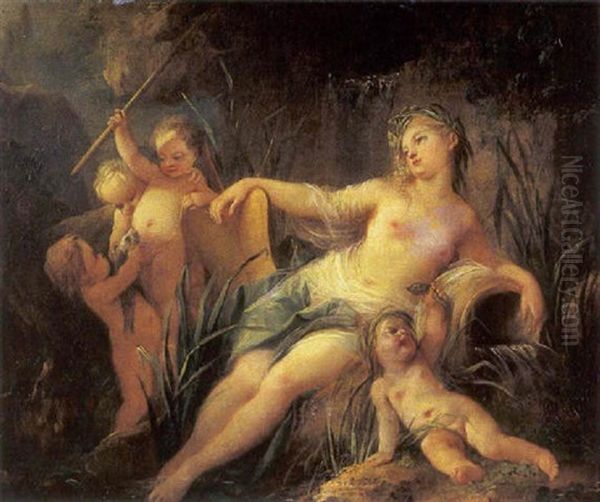 Naiade Et Putti Oil Painting by Nicolas-Rene Jollain the Younger