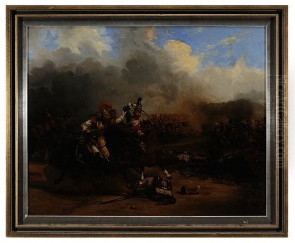 Cavalry Skirmish Oil Painting by Jules Pierre Jollivet