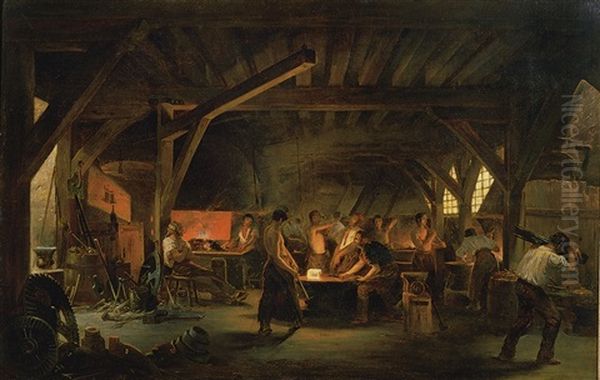 The Forge Oil Painting by Jules Pierre Jollivet