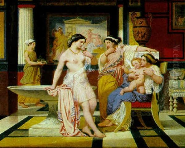 Ladies In A Pompeian Interior Oil Painting by Jules Pierre Jollivet