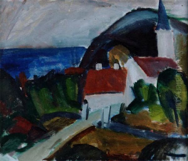 Landskap Med Hus Vid Vatten Oil Painting by John Jon-And