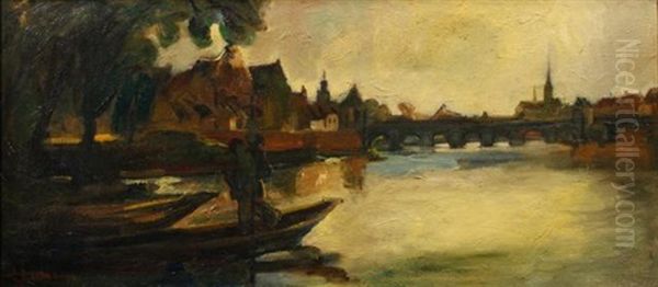 Maasbrug Oil Painting by Henri Charles Jonas