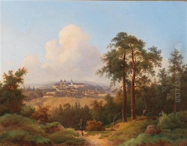 View Of Valtice Castle In Southern Bohemia Oil Painting by Josef Jonas