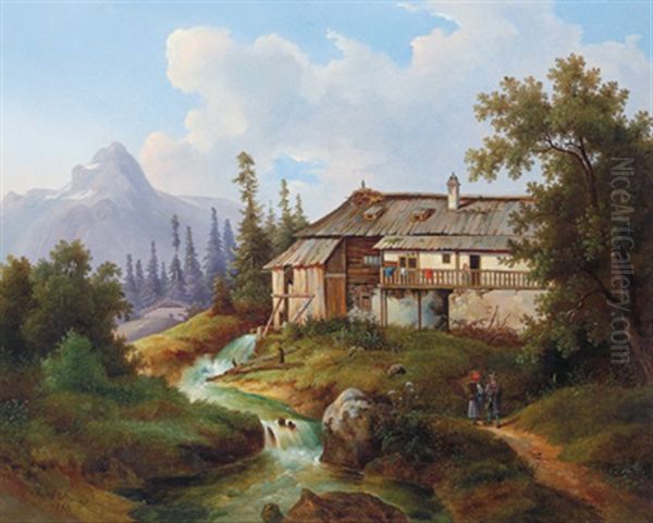 Begegnung Bei Der Muhle Oil Painting by Josef Jonas