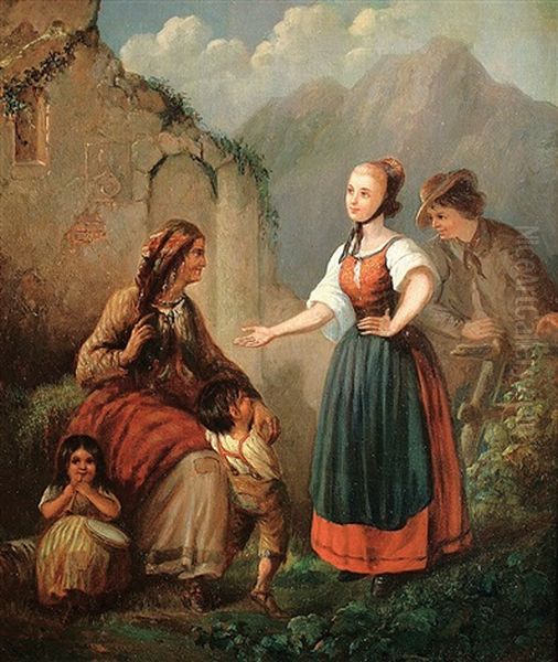 Besuch Bei Der Wahrsagerin Im Gebirge Oil Painting by Josef Jonas