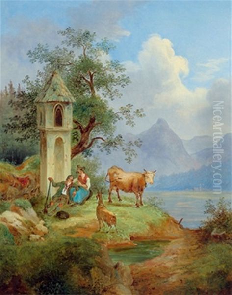 Rast Beim Bildstock Oil Painting by Josef Jonas