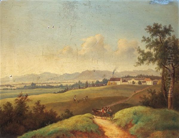 Weite Landschaft Mit Blick Auf Einen Gutshof Oil Painting by Josef Jonas