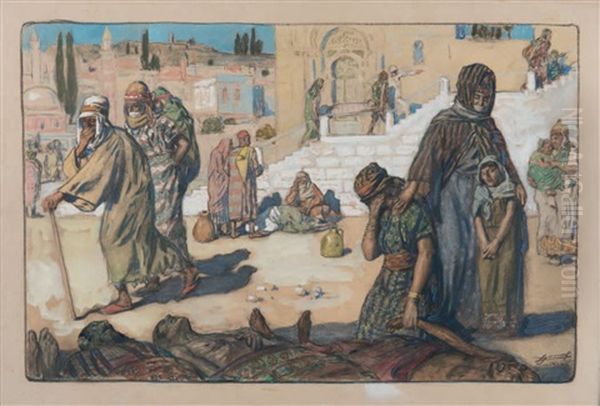 La Peste En Algerie Oil Painting by Lucien-Hector Jonas