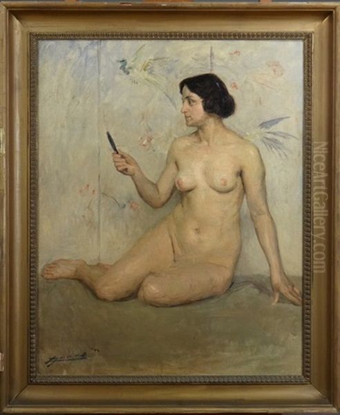 Femme Nue Assise Oil Painting by Lucien-Hector Jonas