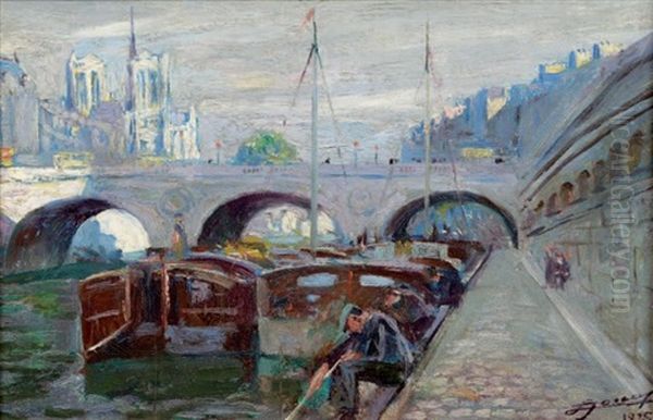 Pecheurs Sur La Seine Oil Painting by Lucien-Hector Jonas