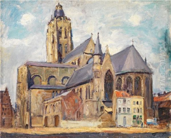 Vue De L'eglise De Sainte-walburge D'audenarde En Belgique Oil Painting by Lucien-Hector Jonas