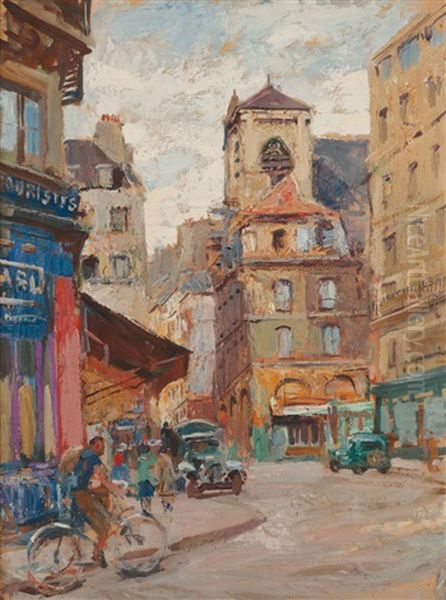 Rue De Paris Oil Painting by Lucien-Hector Jonas