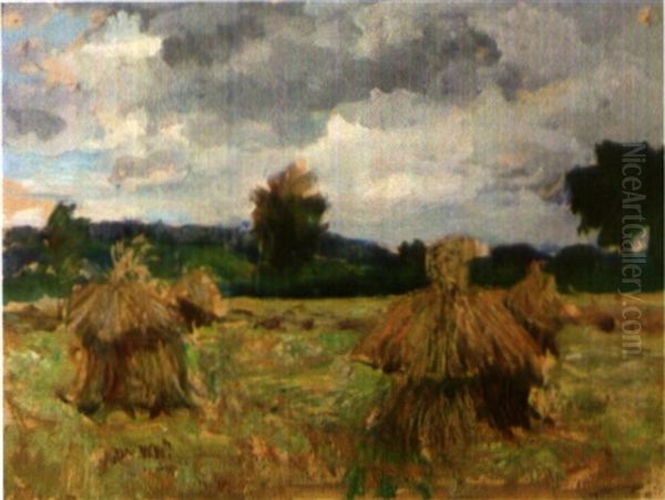 Les Meules Sous L'orage Dans L'orne Oil Painting by Lucien-Hector Jonas