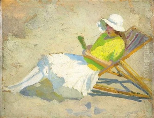 Femme A La Plage Oil Painting by Lucien-Hector Jonas