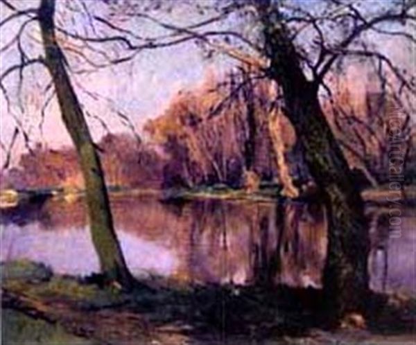 Arbres Au Bord De La Riviere Oil Painting by Lucien-Hector Jonas