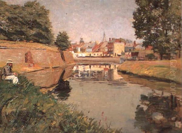 Le Pecheur Au Bord De La Riviere Oil Painting by Lucien-Hector Jonas