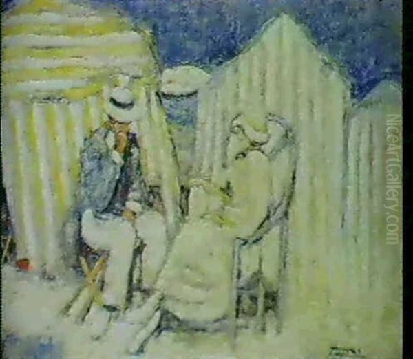 Deux Personnages A La Plage Oil Painting by Lucien-Hector Jonas