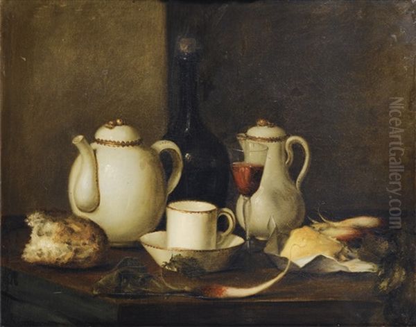 Dejeuner Au Service De Porcelaine Blanche Oil Painting by Gabriel-Germain Joncherie