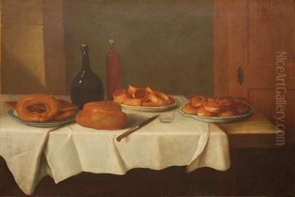 Bouteilles A La Brioche (+ Pate Au Rafraichissoir; Pair) Oil Painting by Gabriel-Germain Joncherie