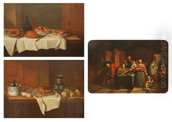 Bouteilles A La Brioche (+ Pate Au Rafraichissoir; Pair) Oil Painting by Gabriel-Germain Joncherie