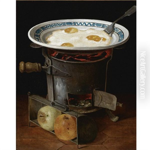 Still Life Of Eggs Cooking On A Stove Oil Painting by Gabriel-Germain Joncherie