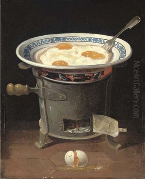 Still Life With Brazier And Eggs Oil Painting by Gabriel-Germain Joncherie