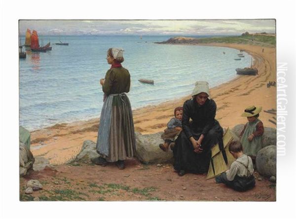 On The Brittany Shore Oil Painting by Leonce J. V. de Joncieres