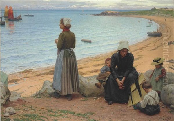 On The Brittany Shore Oil Painting by Leonce J. V. de Joncieres