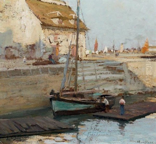 Voilier Dans Le Port De Honfleur Oil Painting by Leonce J. V. de Joncieres