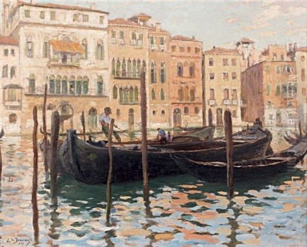 Grand Canal Entre Le Rialto Et La Ca D'oro Oil Painting by Leonce J. V. de Joncieres