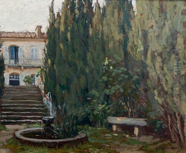 Le Vieux Banc A Montrauve Oil Painting by Leonce J. V. de Joncieres