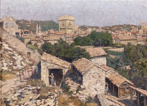 Vue De Village En Provence Oil Painting by Leonce J. V. de Joncieres