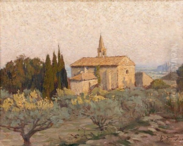 Eglise De Sauveterre (gard) Oil Painting by Leonce J. V. de Joncieres